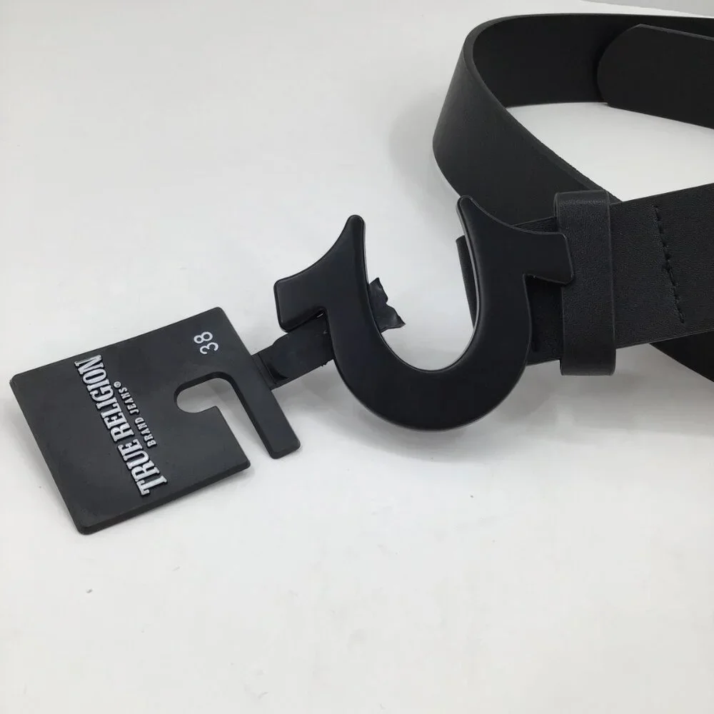 NWT True Religion Horseshoe Belt Mens 38 Black Leather Streetwear Urban